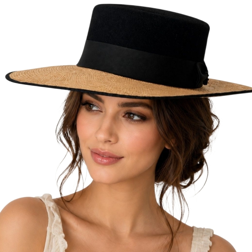 Lina Osorio Wide Brim Black Felt Straw Hat